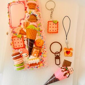Pink Ice Cream Deco Phone Case & Keychain Set kawaii Handmade